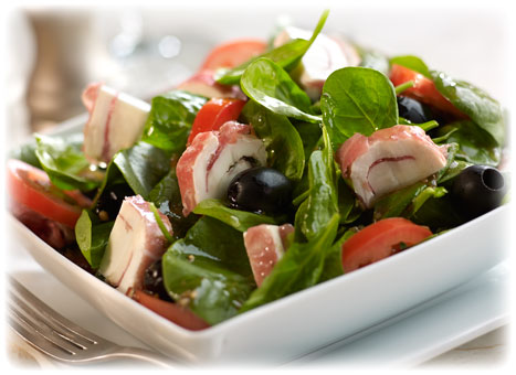 Fresh Mozzarella, Prosciutto & Basil Roll in Salad