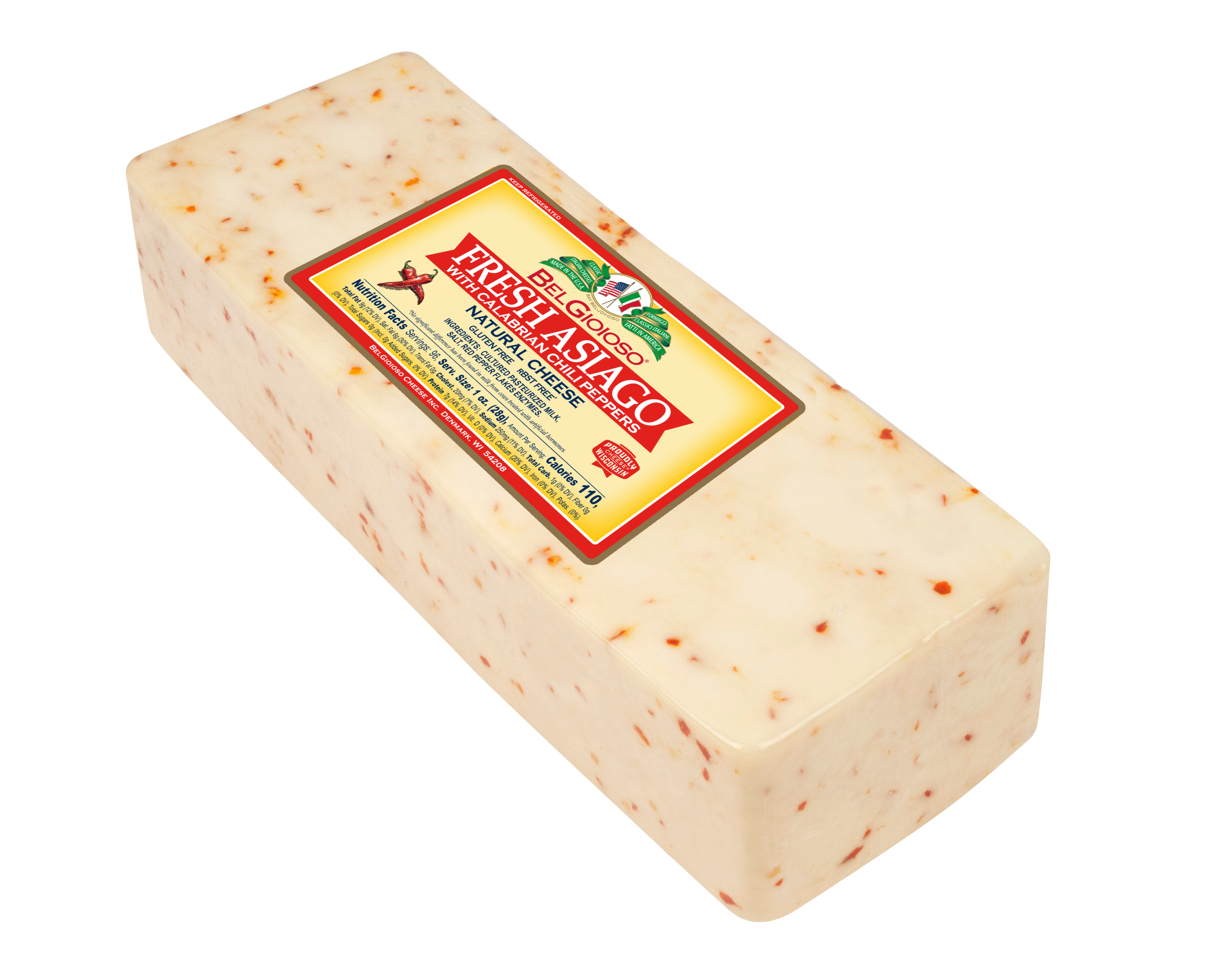 Fresh Asiago with Calabrian Chili Peppers Deli Cut 6 Lb