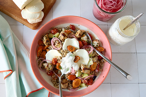 Mediterranean-style Grilled Chicken, Roasted Tomato and Mozzarella Salad