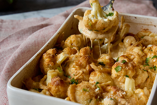 Cheesy Cauliflower with Crispy Onions