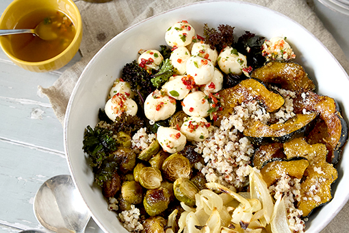 Roasted Veggie & Quinoa Bowl with Marinated Fresh Mozzarella