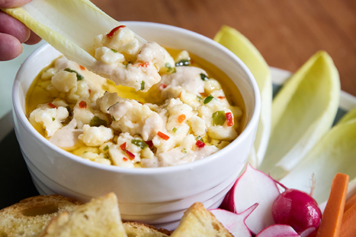 White Bean Dip with Marinated Crumbles