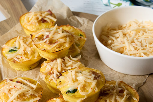 Fresh Asiago with Calabrian Chili Peppers, Zucchini and Bacon Egg Bites